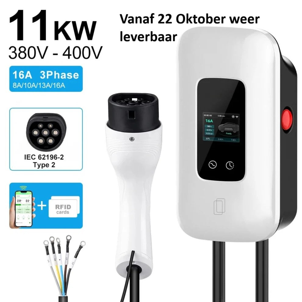 Wallbox 11KW grijs met App control 3-fase 16A •exclusief verzendkosten•