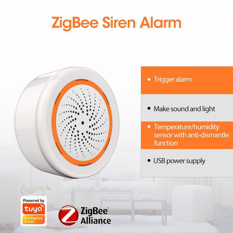 🚨 Intelligente Zigbee-Sirene mit Licht | 🔊 Akustischer Alarm | 💡 LED-Alarm | 🌡️ Temperatur- und Luftfeuchtigkeitsanzeige | 🔌 USB-Anschluss | Tuya 🟧