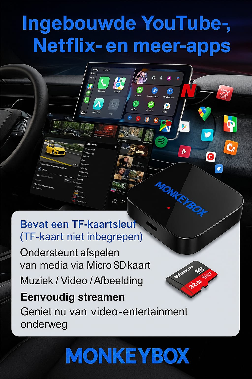 MONKEYBOX Videobox AI interface Apple Carplay/Android Auto Youtube/Netflix