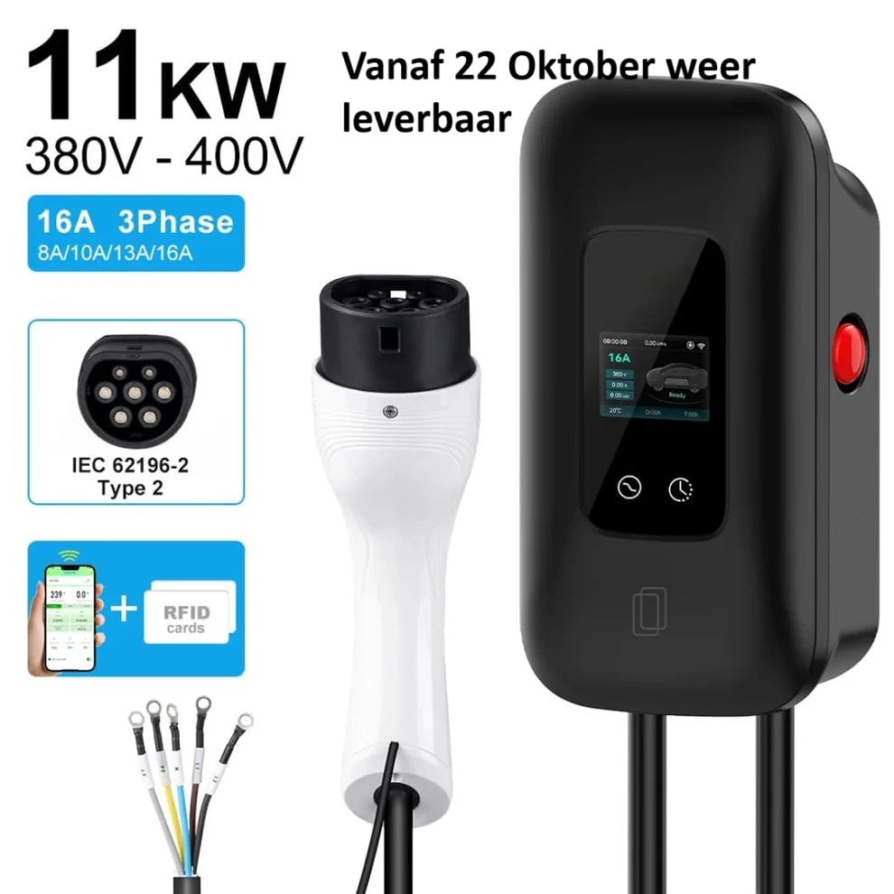 Wallbox 11KW zwart met App control 3-fase 16A •exclusief verzendkosten•