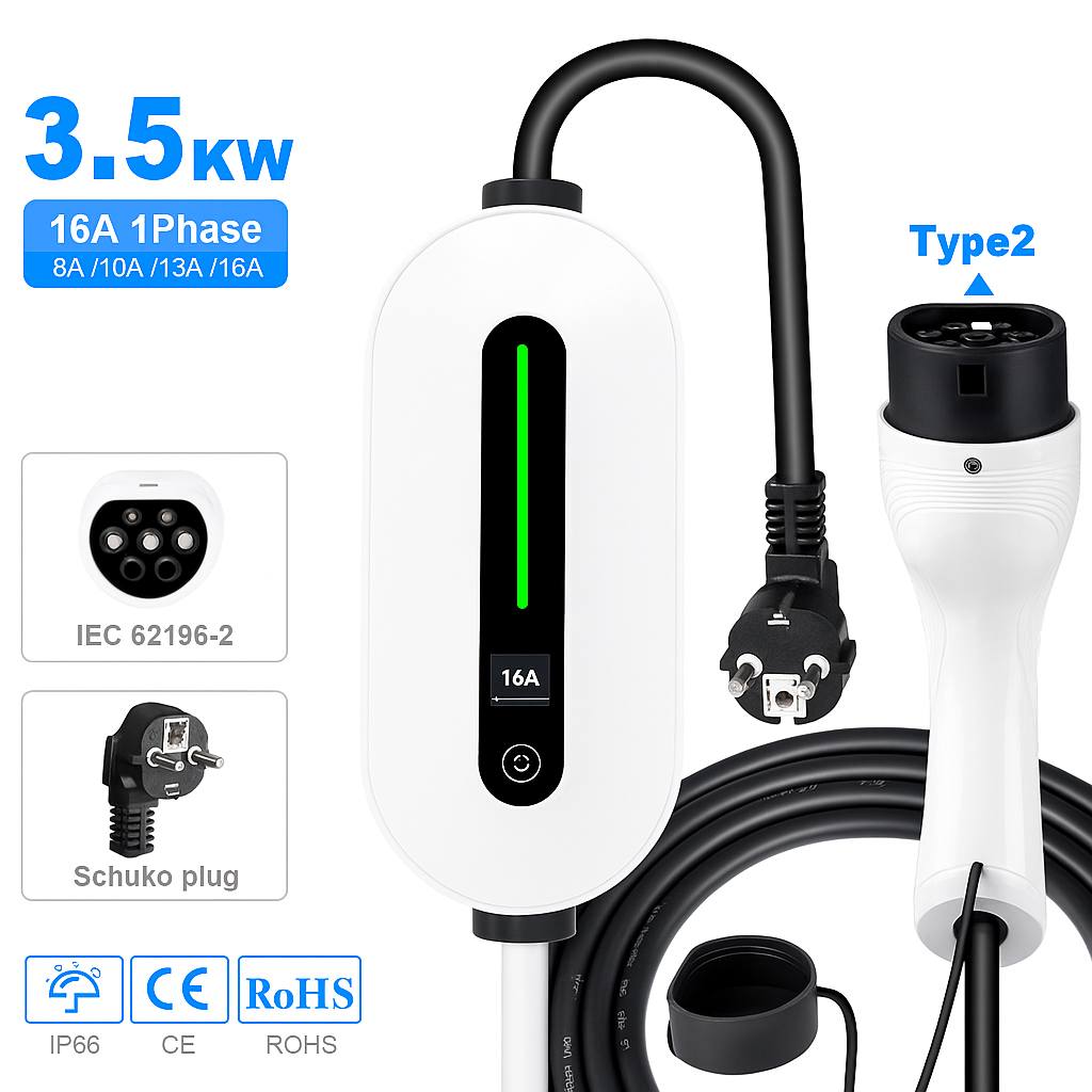 MOBIELE THUISLADER WIT 3,7KW VOOR TYPE 2 •exclusief verzendkosten•