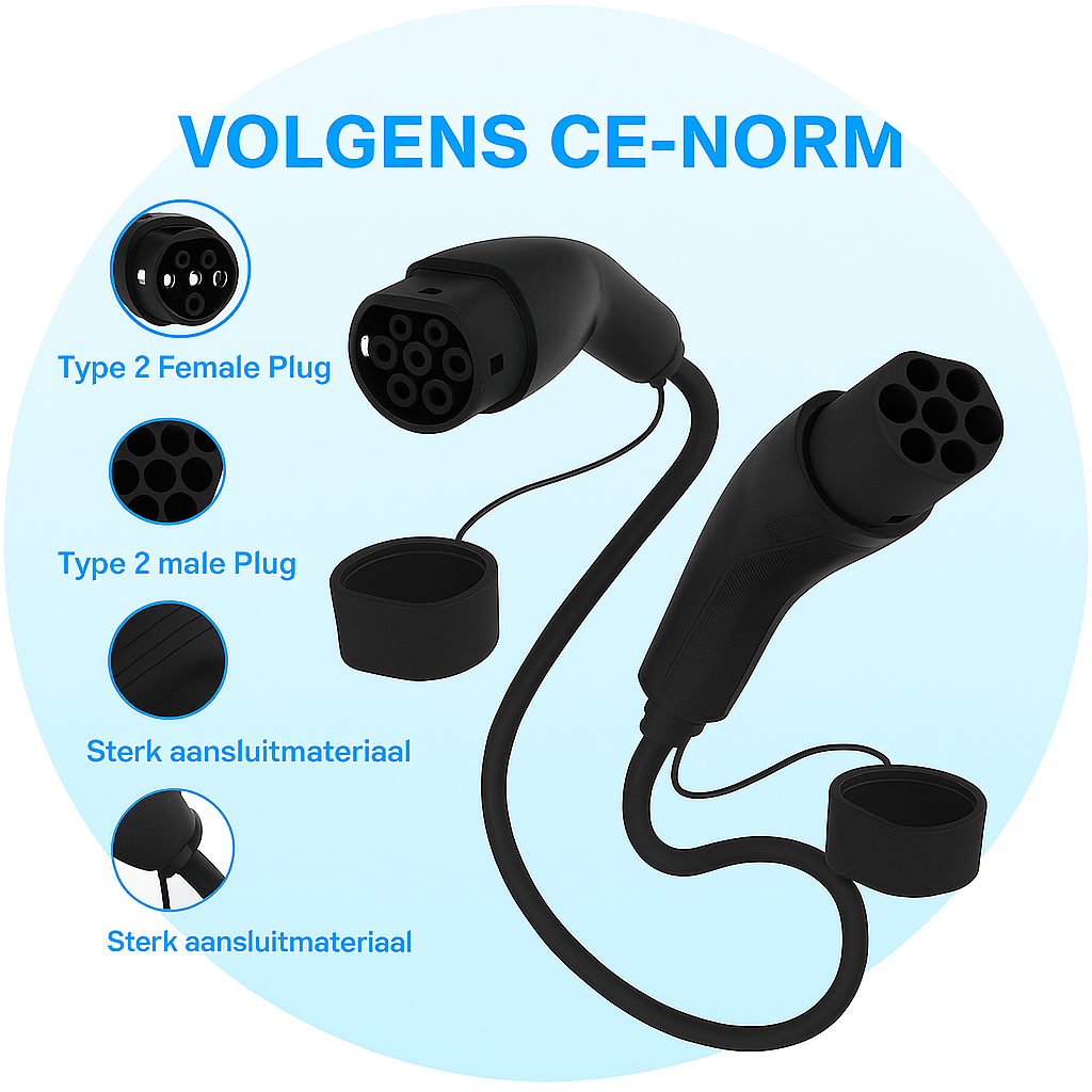 LAADKABEL 3,7kw TYPE 2 1-fase 5meter •exclusief verzendkosten•