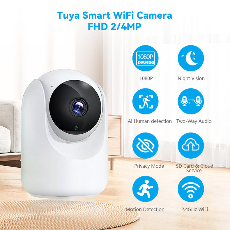 📷Slimme 4MP WiFi Binnencamera – Pan & Tilt – Nachtzicht – Bewegingsdetectie – Tuya Smart / Smart Life – App & Spraakbediening