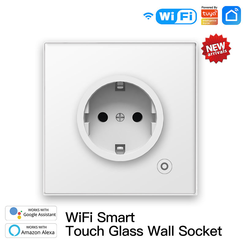 🔌 Smart WiFi Wall Socket EU | ⚡ 3000W / 16A | 🖐️ Touch Glass | 📱 Tuya Smart Life | 🎙️ Alexa &amp; Google
