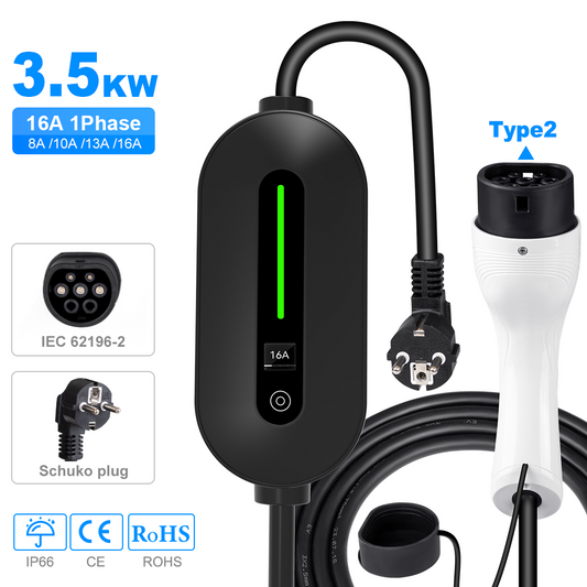 MOBIELE THUISLADER ZWART 3,7KW VOOR TYPE 2 •exclusief verzendkosten•